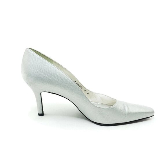Stuart Weitzman Womens Silver Metallic Pointed Toe Pumps Size 9B Heels - Picture 2 of 11